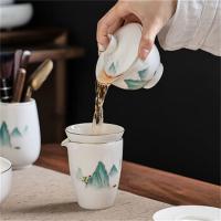 金镶玉 富贵山水 功夫茶具套装 茶壶*1 盖碗*1 公杯*1 茶漏*1 茶洗*1 茶道*1茶杯*8 茶叶罐*1 礼盒*1 (单位: 套)羊脂玉白