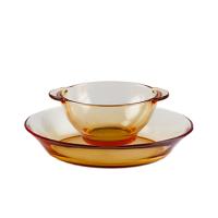 艾逸瑶选 CJ-21141 铂萃系列高硼硅玻璃餐具 二件套（单位：套）琥珀色 双耳碗*1+盘子*1
