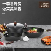 康宁餐具（Corelle Brands） 零涂层铁锅三件套 CB-JSG02-SL/KZ 炒锅32cm+汤锅24cm+煎锅24cm (单位:套)