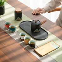 苏氏陶瓷（SUSHI CERAMICS） 千里江山 侧把壶茶具 9件套 品茗杯*5+茶叶罐+侧把壶+干泡盘+茶巾 （单位：套）