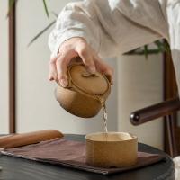 万仟堂 顺心顺意 旅行茶具便携茶具快客杯 壶96*91*68mm 容量160cc 杯86*85*43mm 容量150cc 黄砂釉 黑铁釉 礼盒装 (单位:套)