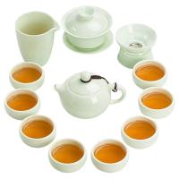 苏氏陶瓷（SUSHI CERAMICS）翡翠玉 功夫茶具套装 12件套礼盒装（茶壶200ml+盖碗150ml+公道杯210ml+茶漏组+茶杯70ml*8个）（单位：盒）