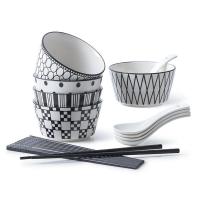 菲米生活（PHMI） 时尚主义餐具套装 FM-CJ2403 4.5英寸碗*5 小勺*5 筷子*5 12套/箱 (单位:套) 白色、黑色