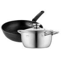 赫曼德 锦华锅具 二件套 HMD-9521 32cm炒锅+20cm汤锅 (单位:套) 黑色+不锈钢色