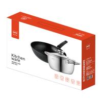 赫曼德 锦华锅具 二件套 HMD-9521 32cm炒锅+20cm汤锅 (单位:套) 黑色+不锈钢色