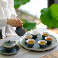 万仟堂 秋荷一池 陶瓷茶具套装 1壶1海6杯1承(单位：套) 茶壶110ml+茶杯60ml*6+茶海190ml+茶承 雪兰釉