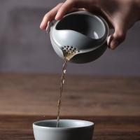 万仟堂 梅花客 快客杯 旅行茶具套 茶壶150ml+茶杯150ml(单位：套) 古绿釉