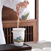 金镶玉 千里江山 羊脂玉瓷茶具套装 9件套 白色（单位： 套）