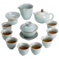 苏氏陶瓷（SUSHI CERAMICS） 汝窑冰花 茶具套装 品茗杯70ml*8/手执壶190ml*1/盖碗180ml*1/公道杯230ml*1/茶漏*1(单位：套)
