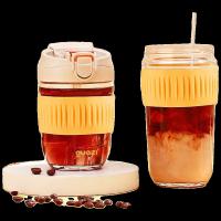 果兹（GUOZI） GZ-J013 双饮口带吸管玻璃咖啡杯 350ml（单位：个）柠檬黄