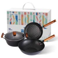 贝格帝 BGD-CTJ26 锅具三件套 炒锅30cm 汤锅26cm 煎锅26cm （单位：套） 黑色