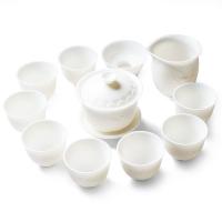 苏氏陶瓷（SUSHI CERAMICS） J0202-1 中国白瓷茶具莲花羊脂玉功夫茶具德化陶瓷礼盒装（亚光8杯） 茶杯*8 茶漏*1 茶海*1 盖碗*1 新旧包装随机发货 (单位:套)