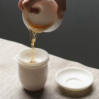 苏氏陶瓷（SUSHI CERAMICS） J0202-1 中国白瓷茶具莲花羊脂玉功夫茶具德化陶瓷礼盒装（亚光8杯） 茶杯*8 茶漏*1 茶海*1 盖碗*1 新旧包装随机发货 (单位:套)
