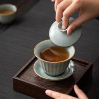 苏氏陶瓷（SUSHI CERAMICS） 汝窑茶具套装 10件套 三才盖碗180ml+茶海180ml+茶漏+品茗杯70ml*6+茶壶200ml （单位：套）豆绿