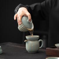 苏氏陶瓷（SUSHI CERAMICS） 汝窑茶具套装 10件套 三才盖碗180ml+茶海180ml+茶漏+品茗杯70ml*6+茶壶200ml （单位：套）豆绿
