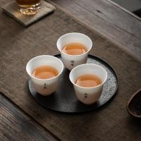 苏氏陶瓷（SUSHI CERAMICS） J0502 羊脂玉白瓷功夫茶杯中国白写意禅茶十全十美10个装礼盒茶具 70ml*10 (单位:套)