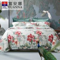 富安娜（fuanna） 诺微花妍 纯棉四件套 被套203*229cm*1 床单230*240cm*1 枕套74*48cm*2 (单位: 套) 绿色