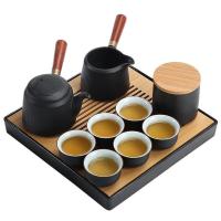 苏氏陶瓷（SUSHI CERAMICS）实木手柄侧把茶壶 功夫茶具套装 10件套（侧把壶250ml+公道杯210ml+茶叶罐200ml+干泡盘+茶杯50ml*6个）（单位：套）