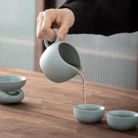 苏氏陶瓷（SUSHI CERAMICS）汝窑茶具套装 可开片可养汝瓷功夫茶具 9件套礼盒装（粒珠壶250ml+茶漏组+公道杯220ml+盖碗160ml+品茗杯60ml*6个）（单位：盒）