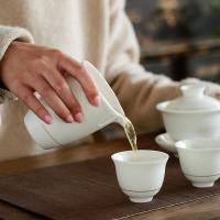 苏氏陶瓷（SUSHI CERAMICS）中国白瓷手 工描金三才盖碗功夫茶具套装 9件套礼盒装（盖碗170ml+茶海230ml+茶杯70ml*6个+过滤组）（单位：盒）