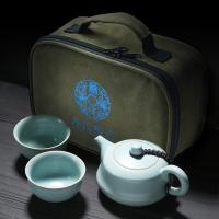 苏氏陶瓷（SUSHI CERAMICS）J0137 汝窑茶具套装忠义茶壶开片可养金线一壶两茶杯整套茶具(单位：套)