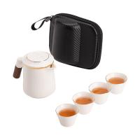苏氏陶瓷（SUSHI CERAMICS） 描金羊脂玉瓷 手柄快客杯旅行包茶具套装 快客杯300ml*1 品茗杯40ml*4 便携包*1（单位：套）白色