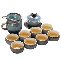 苏氏陶瓷（SUSHI CERAMICS） 新窑变银丝釉 茶具 11件套 茶杯50ml*8+茶海200ml*1+盖碗100ml*1+茶漏*1 （单位：套）天之蓝