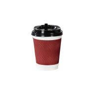 特美居 TMJ-0954一次性圆形S纹双层咖啡杯带开关防尘盖 420ml*30套/组（单位：组）红色