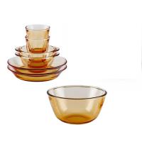 艾逸瑶选 CJ-21134 铂萃系列高硼硅玻璃餐具7件套B 5.5寸双耳碗*2/7寸盘*2/270ml九棱杯*2/1.6L多用碗*1(单位：套) 琥珀色
