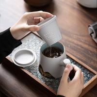 苏氏陶瓷（SUSHI CERAMICS）手绘釉画彩千里江山聚财办公杯陶瓷内胆过滤茶隔水杯 容量360ml（单位：个）