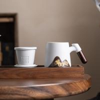 苏氏陶瓷（SUSHI CERAMICS）手绘釉画彩千里江山聚财办公杯陶瓷内胆过滤茶隔水杯 容量360ml（单位：个）