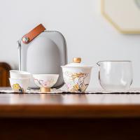 苏氏陶瓷（SUSHI CERAMICS）九色祥鹿旅行便捷配主人杯茶具7件套 盖碗140ml+主人杯40ml+茶杯30ml*2+公道杯280ml+便携包+茶巾（单位：套）
