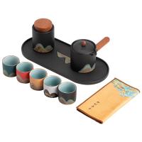 苏氏陶瓷（SUSHI CERAMICS） J0923 手绘釉画彩千里江侧把壶干泡盘五色杯 整套茶具 (单位:套)