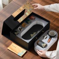 苏氏陶瓷（SUSHI CERAMICS） J0923 手绘釉画彩千里江侧把壶干泡盘五色杯 整套茶具 (单位:套)