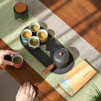 苏氏陶瓷（SUSHI CERAMICS） J0923 手绘釉画彩千里江侧把壶干泡盘五色杯 整套茶具 (单位:套)