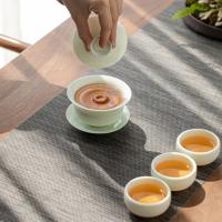 苏氏陶瓷（SUSHI CERAMICS） J0433 翡翠玉功夫茶具套装羊脂玉陶瓷三才盖碗青瓷泡茶壶茶杯大套 礼盒装 (单位:套)
