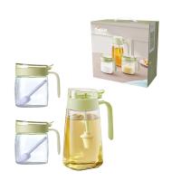 艾逸瑶选 CJ-21124 晶萃系列油壶调味罐3件套 油壶600ml+调味罐300ml*2 绿色  新旧包装随机发货 (单位:套)