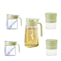 艾逸瑶选 CJ-21069 晶萃系列油壶调味储物罐5件套 油壶600ml*1+调味罐300ml*2+储物罐500ml*2 (可扩容至700ml) 绿色  新旧包装随机发货 (单位:套)