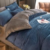 恒源祥（HYX） 法兰绒双人四件套 床品套件 220*240cm 蓝灰（单位：床）