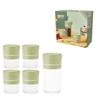 艾逸瑶选 CJ-21128 晶萃系列百变储物罐5件套 储物罐500ml*4 (可扩容至700ml) +储物罐1000ml*1（可扩容至1200ml) 绿色  新旧包装随机发货 (单位:套)