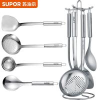 苏泊尔（SUPOR） 铲勺套装 不锈钢五件套 T1412Q 中式铲350*95mm 大汤勺375*90mm 大漏勺352*120mm汤饭勺350*95mm铲勺架352*120mm (单位:套)