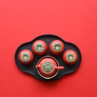 万仟堂 事事如意 陶瓷茶具套装 1壶1海4杯1盘(单位：套) 朱漆釉