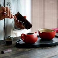 万仟堂 事事如意 陶瓷茶具套装 1壶1海4杯1盘(单位：套) 朱漆釉