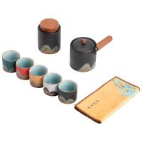 苏氏陶瓷（SUSHI CERAMICS） 手绘釉画彩千里江山8件套 品茗杯60ml*5 茶叶罐200ml 侧把壶230ml 茶巾28.5cm*18cm （单位：套）