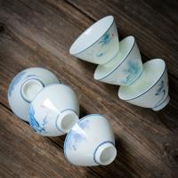 苏氏陶瓷（SUSHI CERAMICS）J0231手绘山水花草陶瓷斗笠杯6个/套（单位：套）
