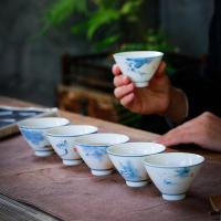 苏氏陶瓷（SUSHI CERAMICS）J0231手绘山水花草陶瓷斗笠杯6个/套（单位：套）