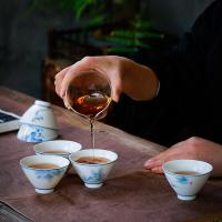 苏氏陶瓷（SUSHI CERAMICS）J0231手绘山水花草陶瓷斗笠杯6个/套（单位：套）
