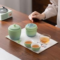 苏氏陶瓷（SUSHI CERAMICS） 轻舟已过万重山 旅行茶具套装 手抓壶120ml*1/主人杯70ml*1/品茗杯40ml*2/茶叶罐220ml*1/茶巾*1(单位：套)