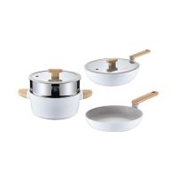 炊大皇（COOKER KING） NT01TZ 三件套锅 奶糖系列 30cm炒锅含盖 24cm煎锅 24cm汤锅含盖含蒸屉 (单位:套)奶白色