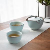 万仟堂 12010602401500 称心如意·宋韵·易泡壶 茶具套装 壶140ml 大杯100ml 小杯70ml（单位：套）粉青釉